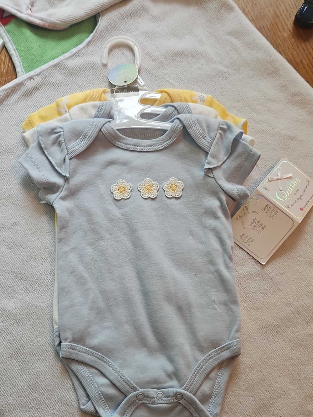Quiltex Light Blue Infant Bodysuit with Crochet Flower Detail